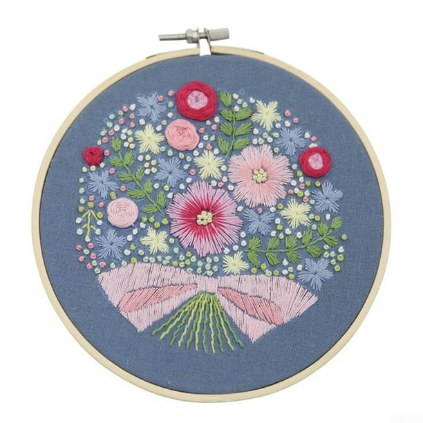 DIY Embroidery Kits Flower Pattern Cross Stitch Needlework W// Hoop For Beginner